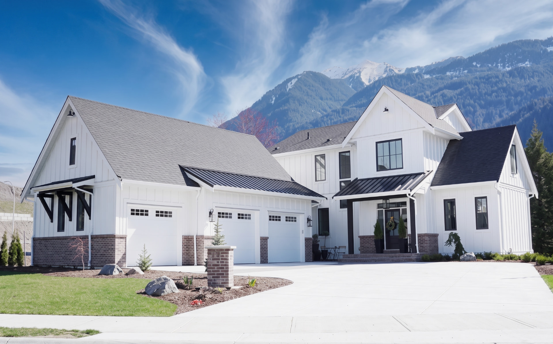 Bright white modern farmhouse in the Fraser Valley protected by MitchCo Security Systems